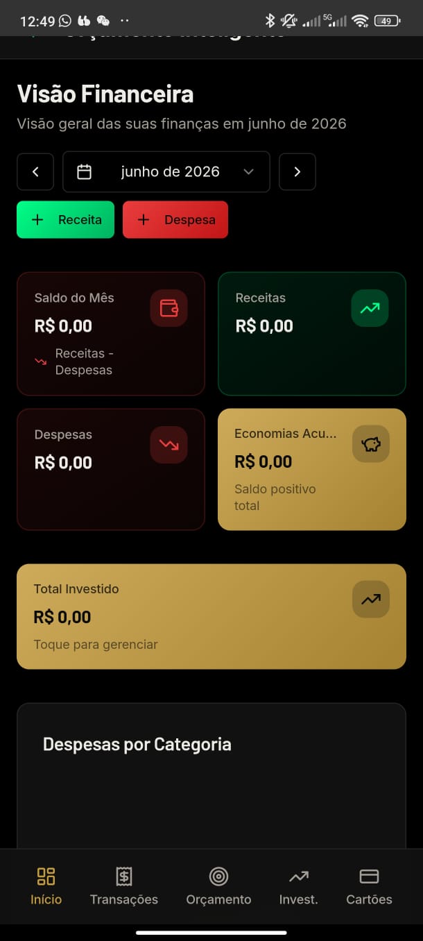 App Orçamento Inteligente no celular